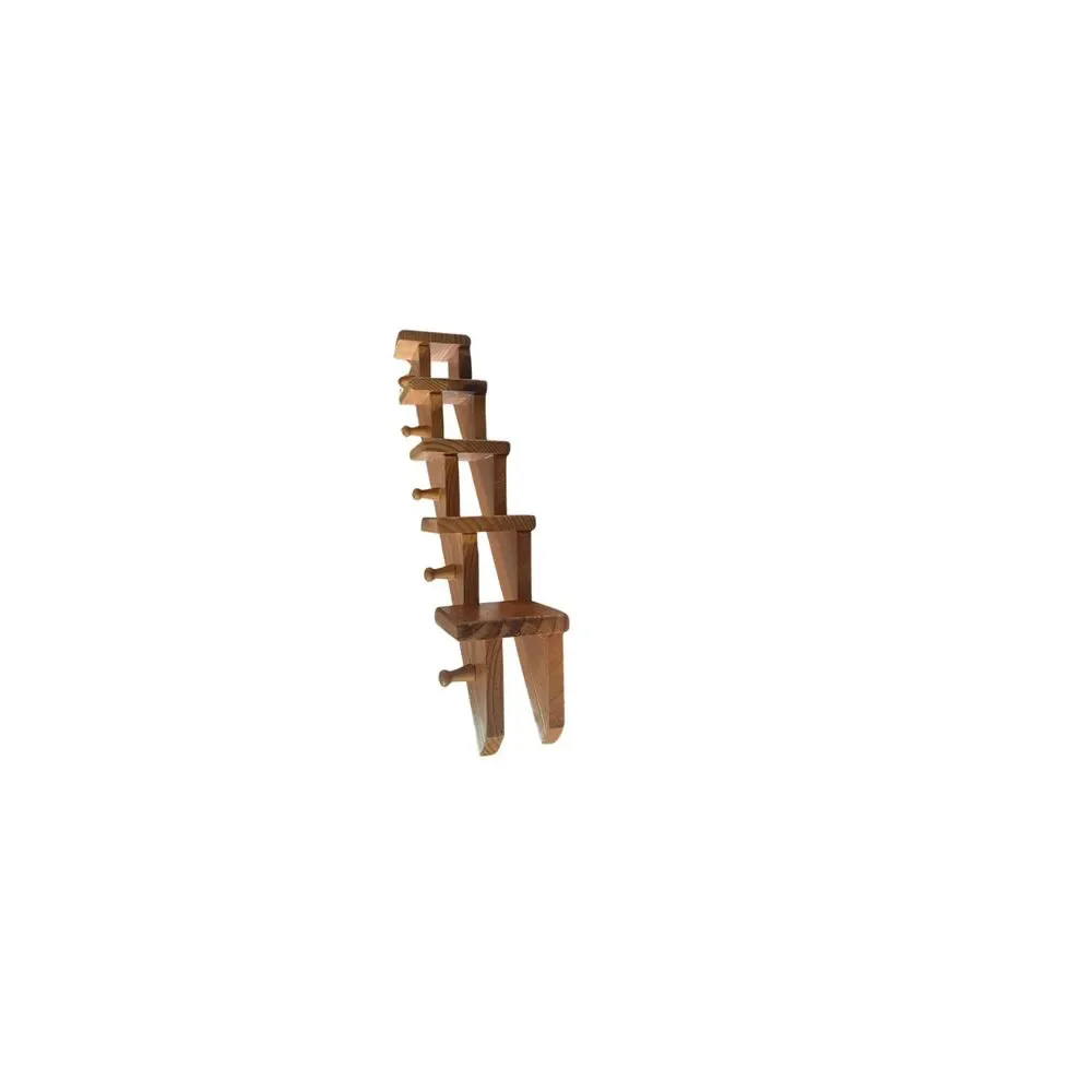 VTG Wood Floating Staircase Wall Shelf Cup Pegs Cottagecore Farmhouse